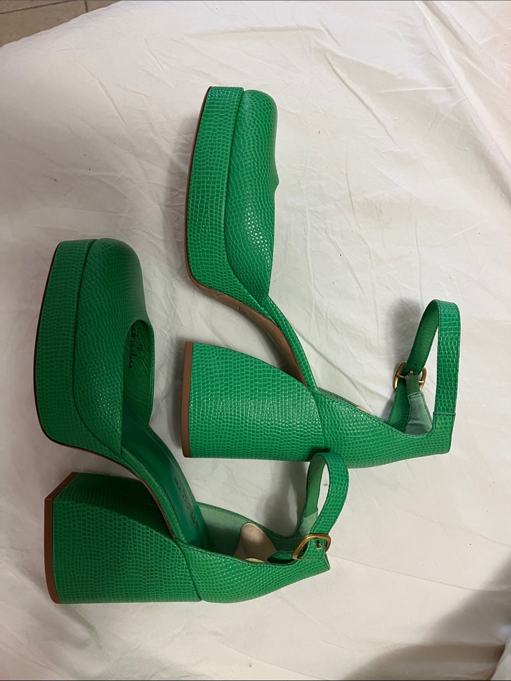Charlotte Stone Fran Green Platform Block Heel Mary Jane with Ankle Strap. - Picture 3 of 5
